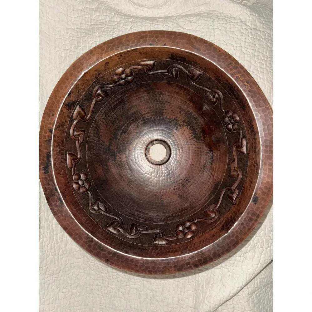 Premier Copper Small Round Hammered Copper Bathroom Sink‎ in Oil Rubbed Bronze